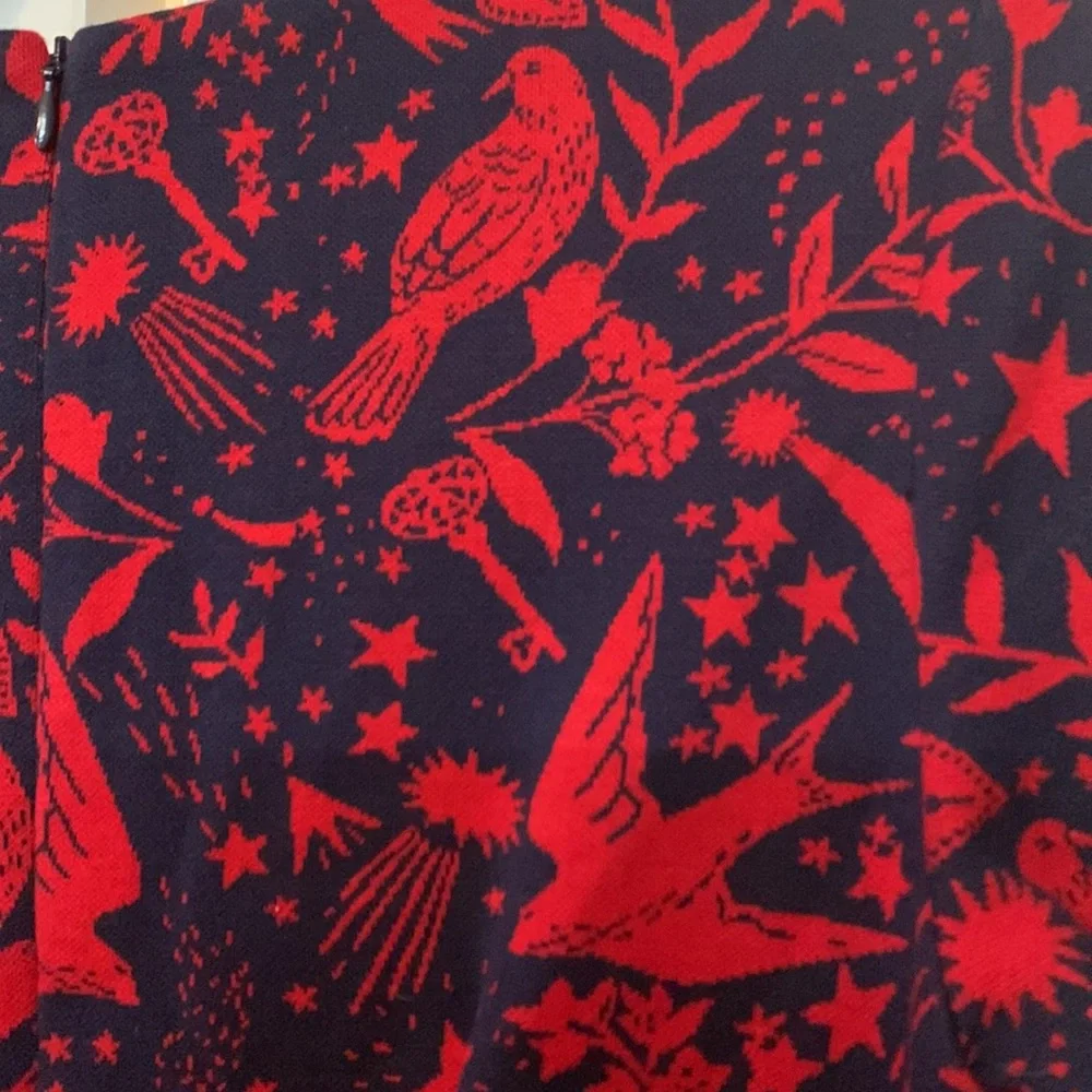 Boden red flying sparrow jacquard knit fitted sweater navy  dress s6P lined - Picture 11 of 12